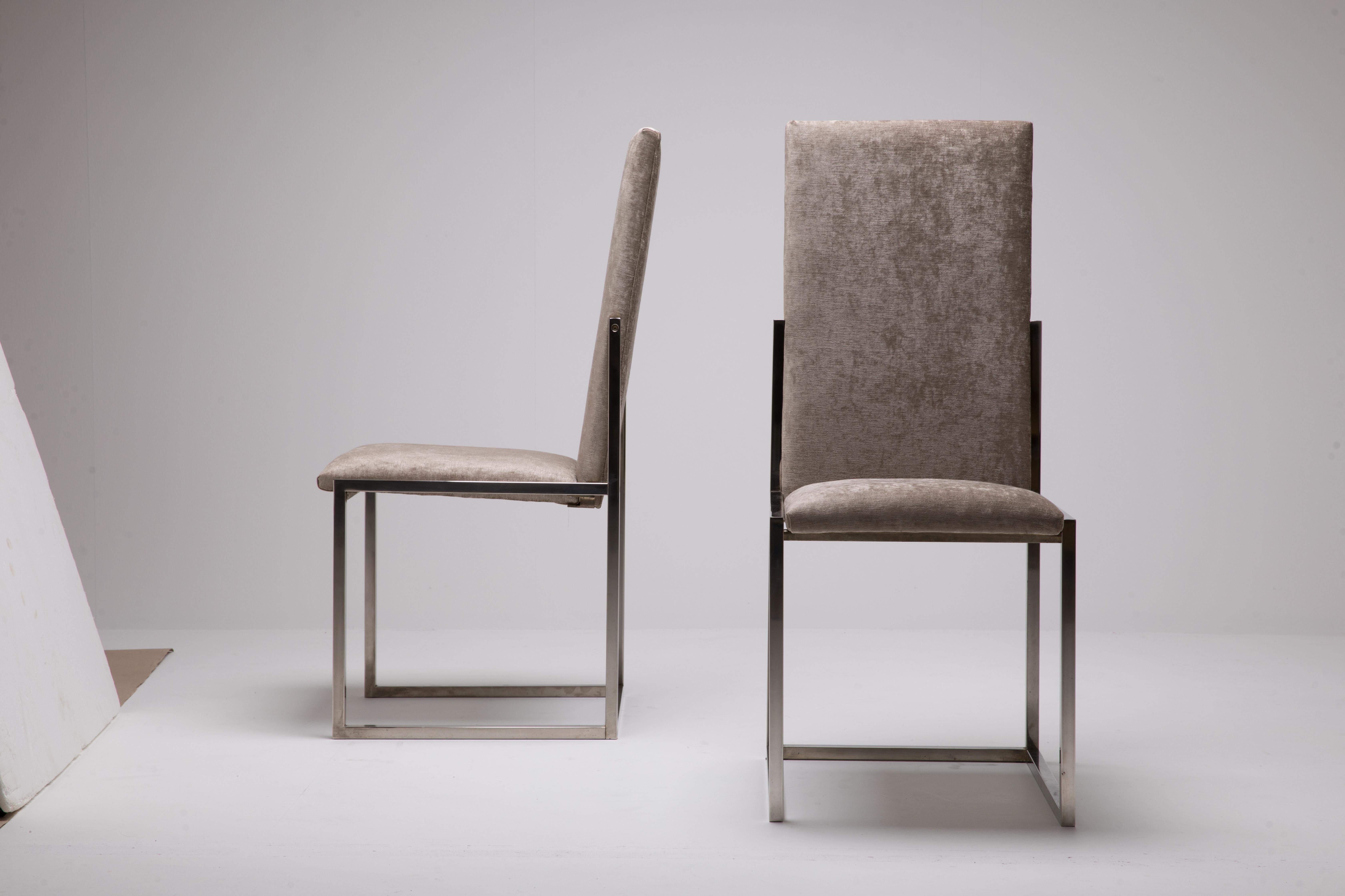 Mid-Century Modern Italian Set of Romeo Rega Chrome Chairs with Chenille Fabric 4