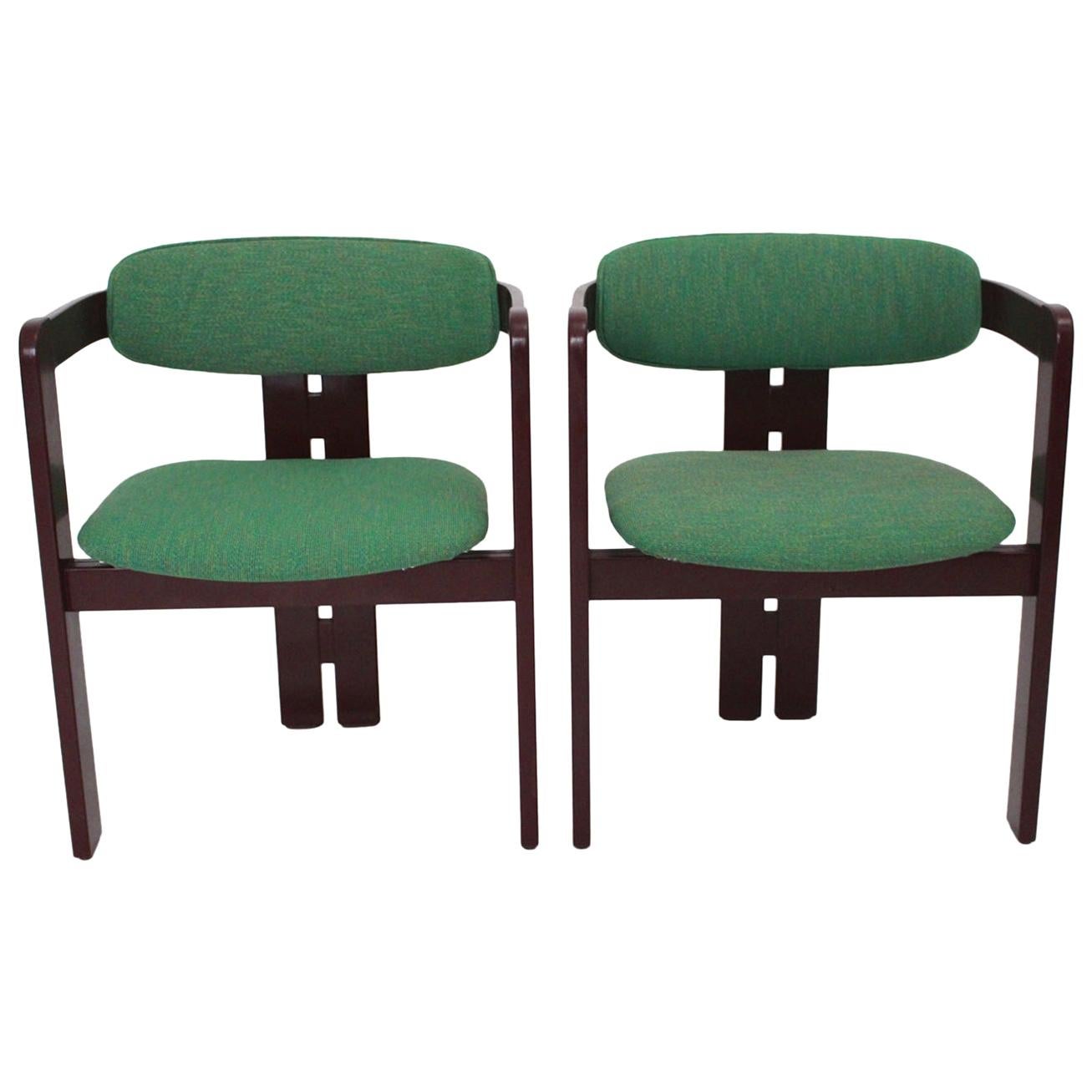 Mid-Century Modern Italian Set of Two Beech Red Vintage Dining Chairs, 1970s