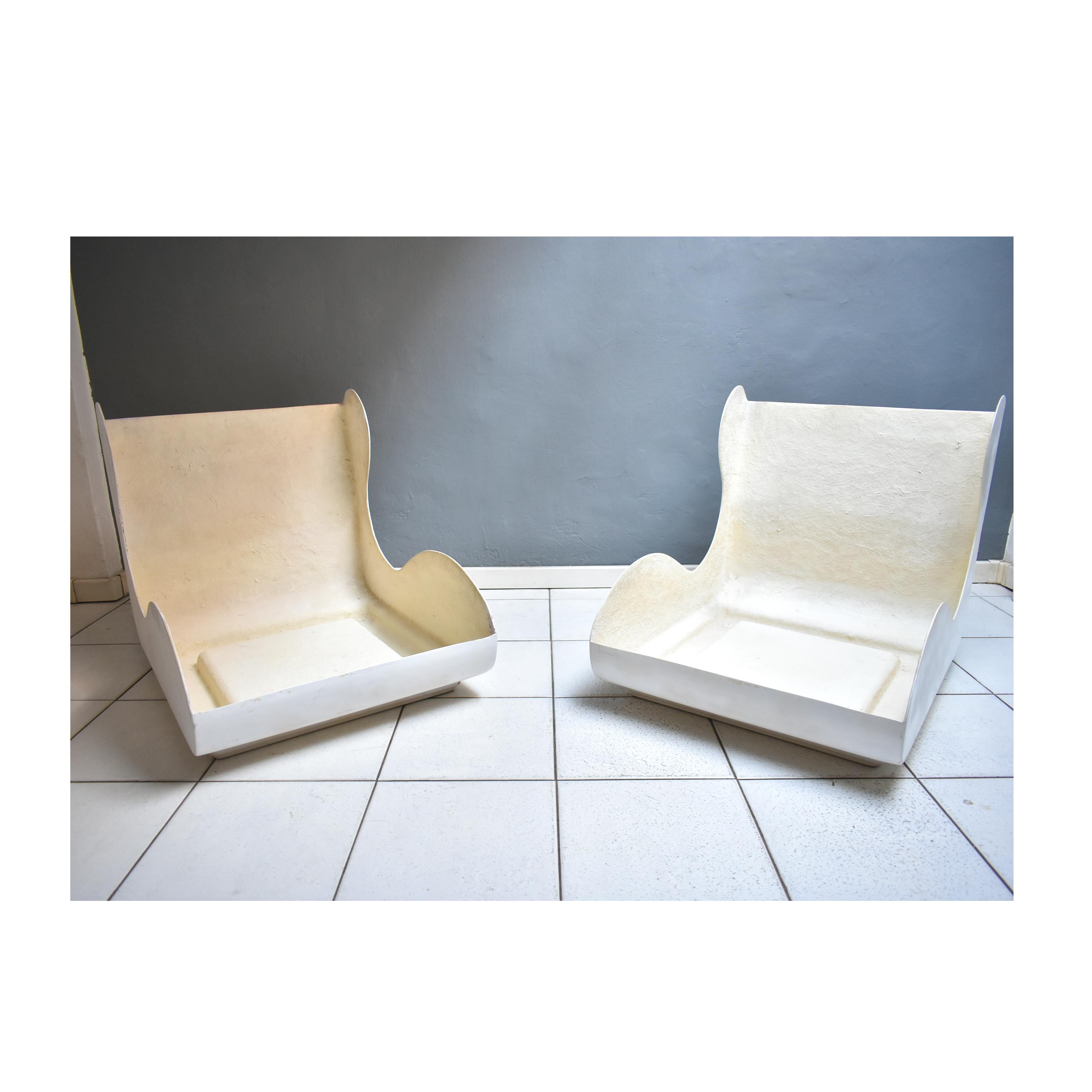 Moderner italienischer Sessel aus der Mitte des Jahrhunderts, 1970er Jahre, 2er-Set, orangefarbene fluoweiße Struktur im Angebot 10