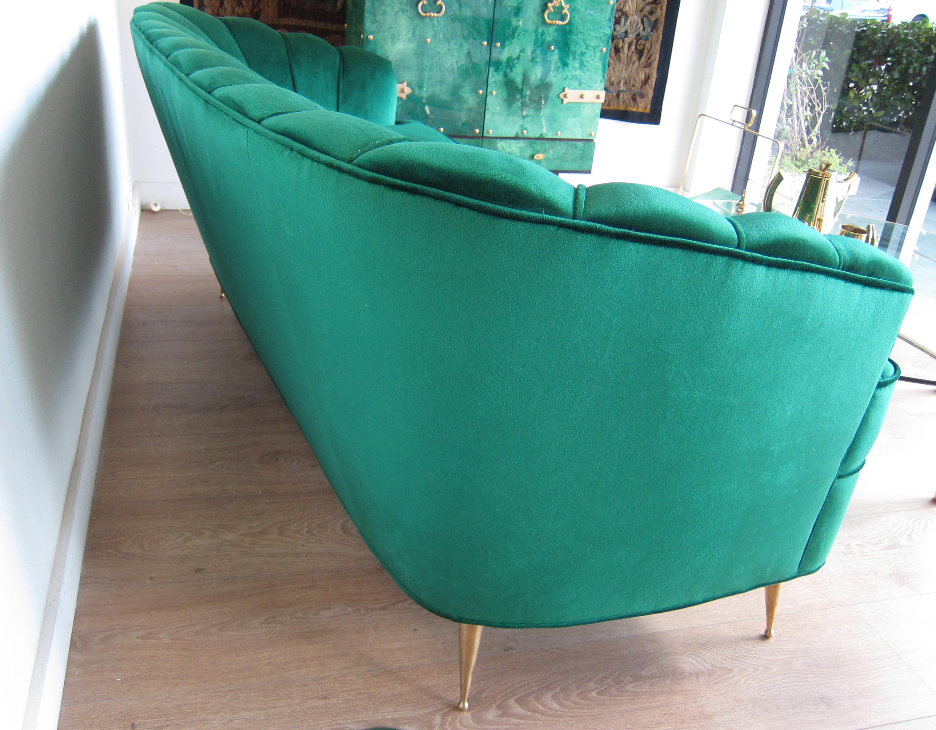 Italian Settee Emerald Green Velvet, Italy 1950