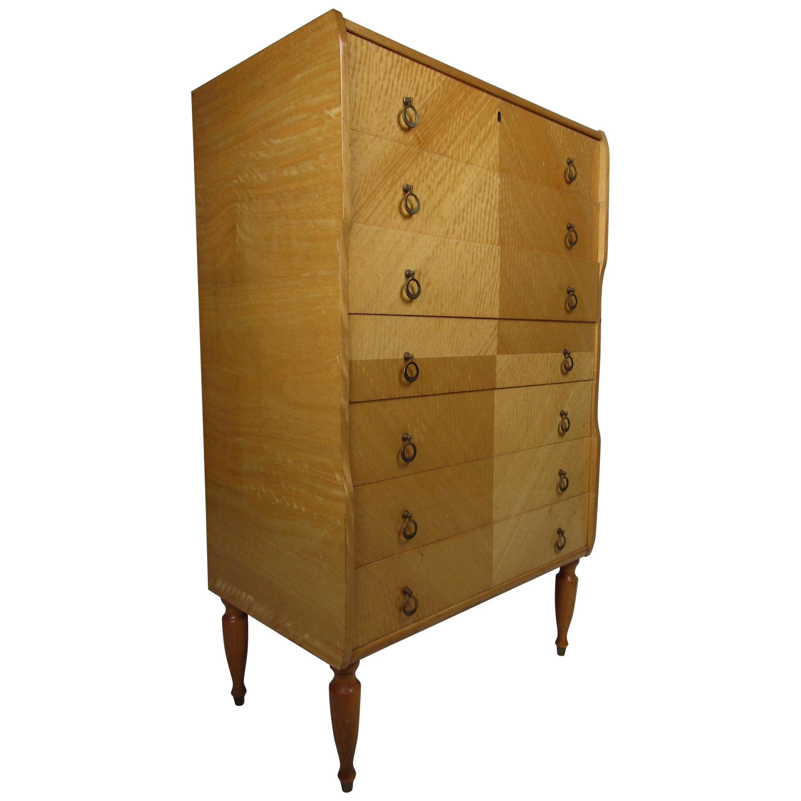 Mid-Century Modern Italian Seven Drawer Highboy Dresser