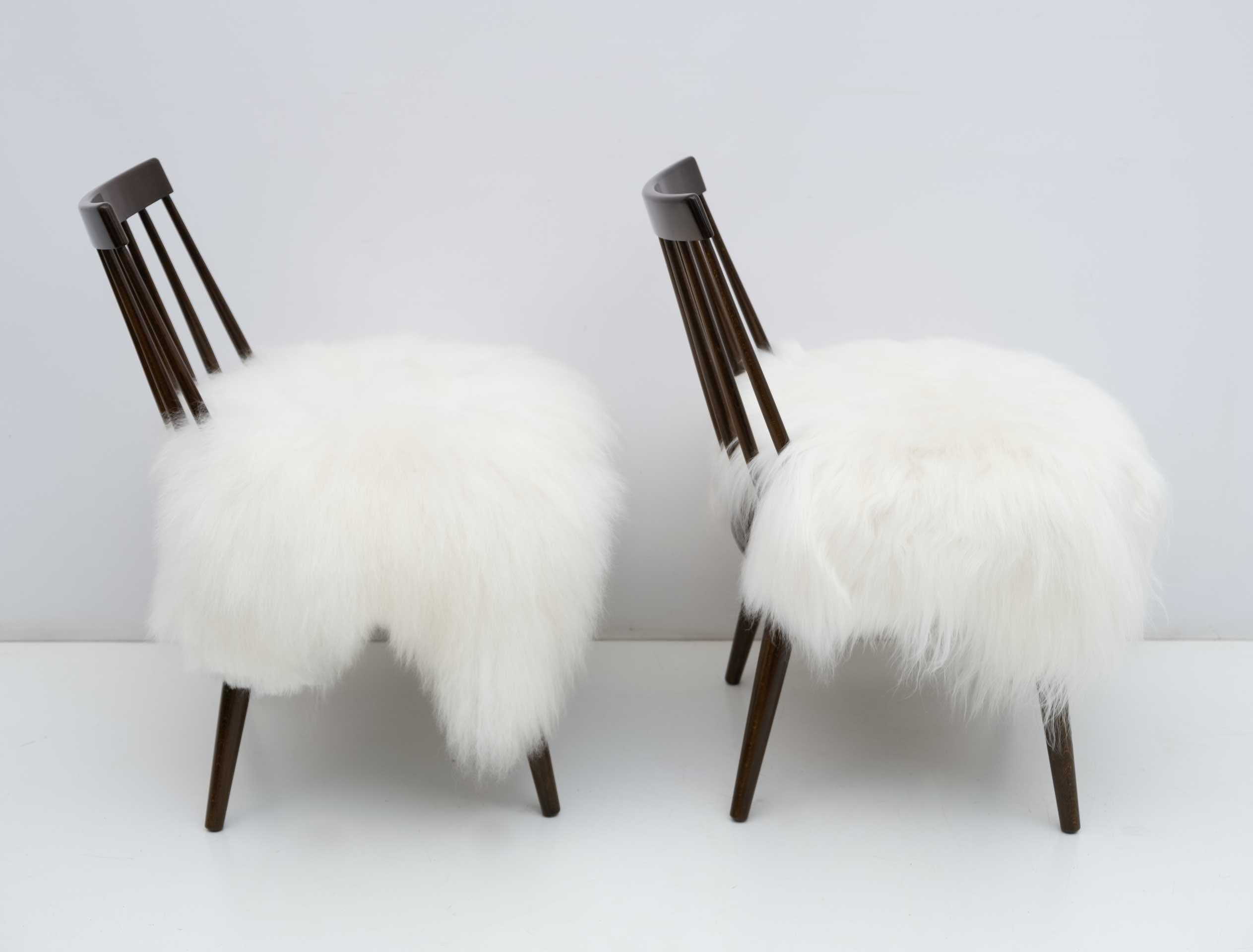Mid-Century Modern Italian Sheepskin Curved Armchairs by Pizzetti Roma, Pair 4