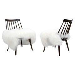 Paire de fauteuils italiens en peau de mouton incurvée, style mi-siècle moderne, Pizzetti Roma 