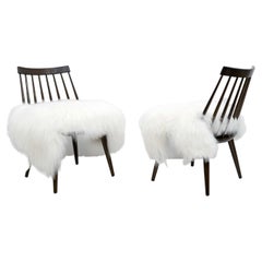 Mid-Century Modern Italian Sheepskin Curved Armchairs by Pizzetti Roma, Pair