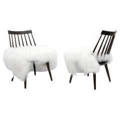 Mid-Century Modern Italian Sheepskin Curved Armchairs by Pizzetti Roma, Pair 