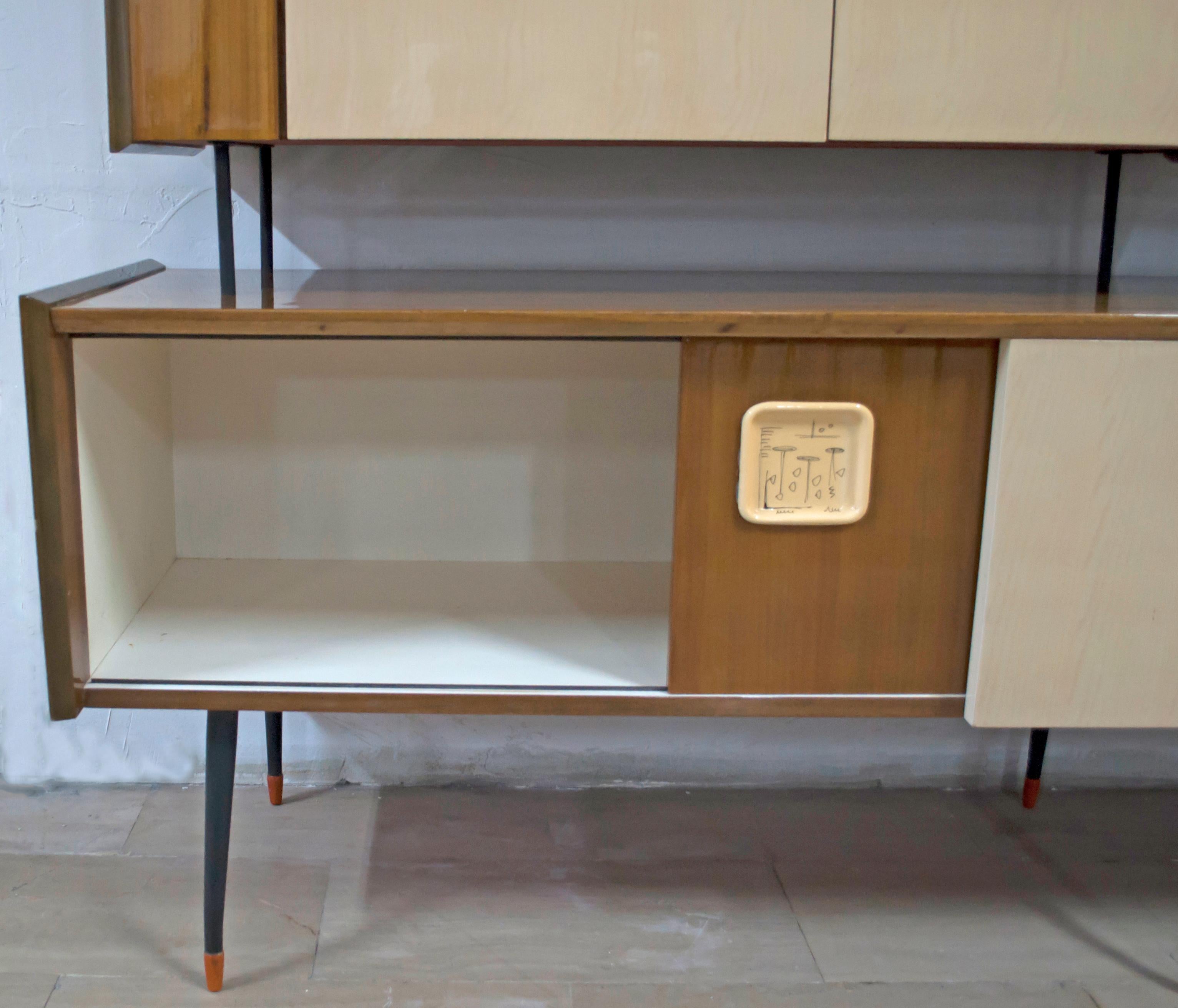 Metal Gio Ponti Style Mid-Century Modern Italian Sideboard Bar, 1950s