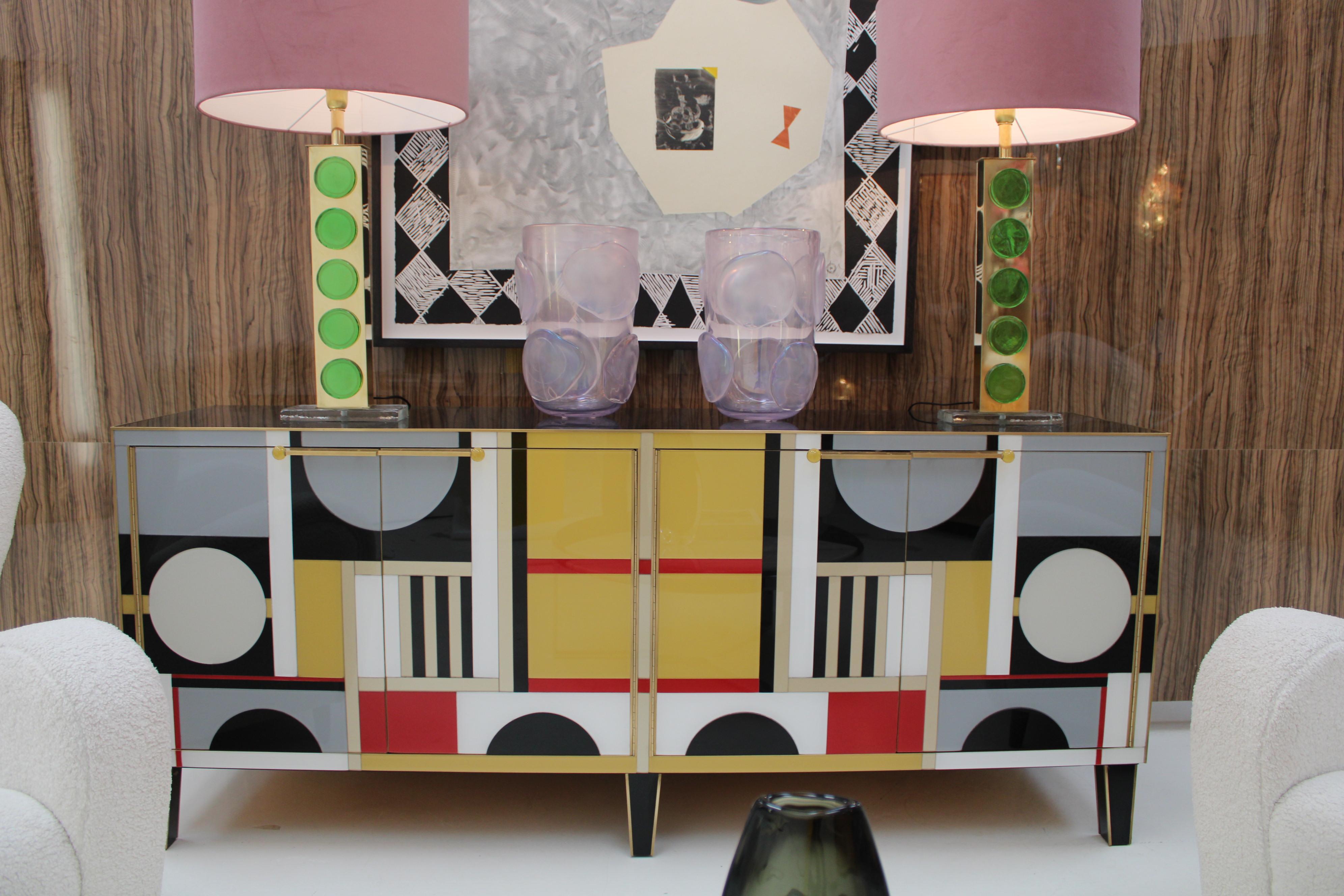 Mid Century Modern Italian Sideboard Covered In Colored Glass. 1950s For Sale 3