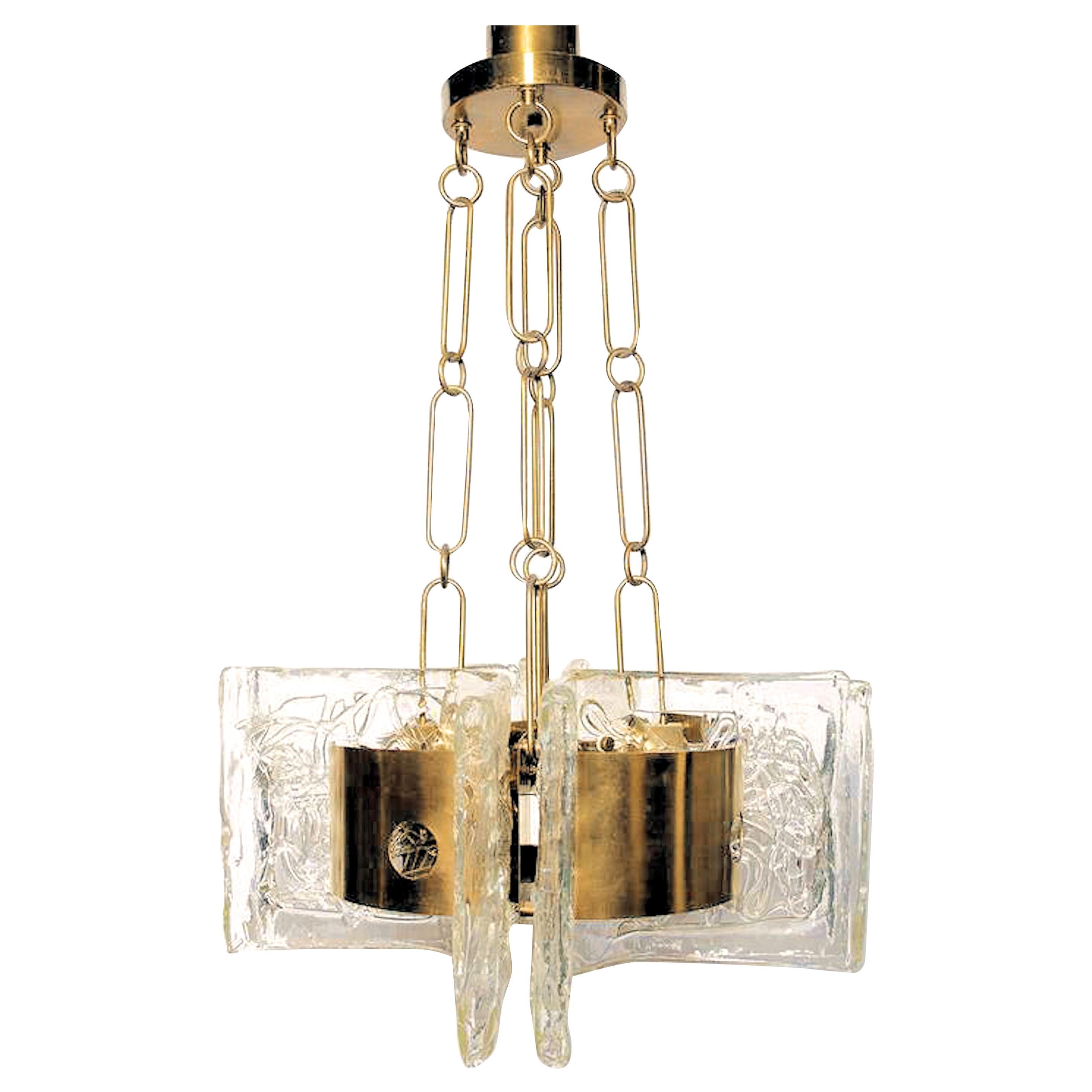 Mid-Century Modern Italian Signed Esperia Murano Glass & Brass Chandelier
