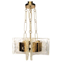 Vintage Mid-Century Modern Italian Signed Esperia Murano Glass & Brass Chandelier