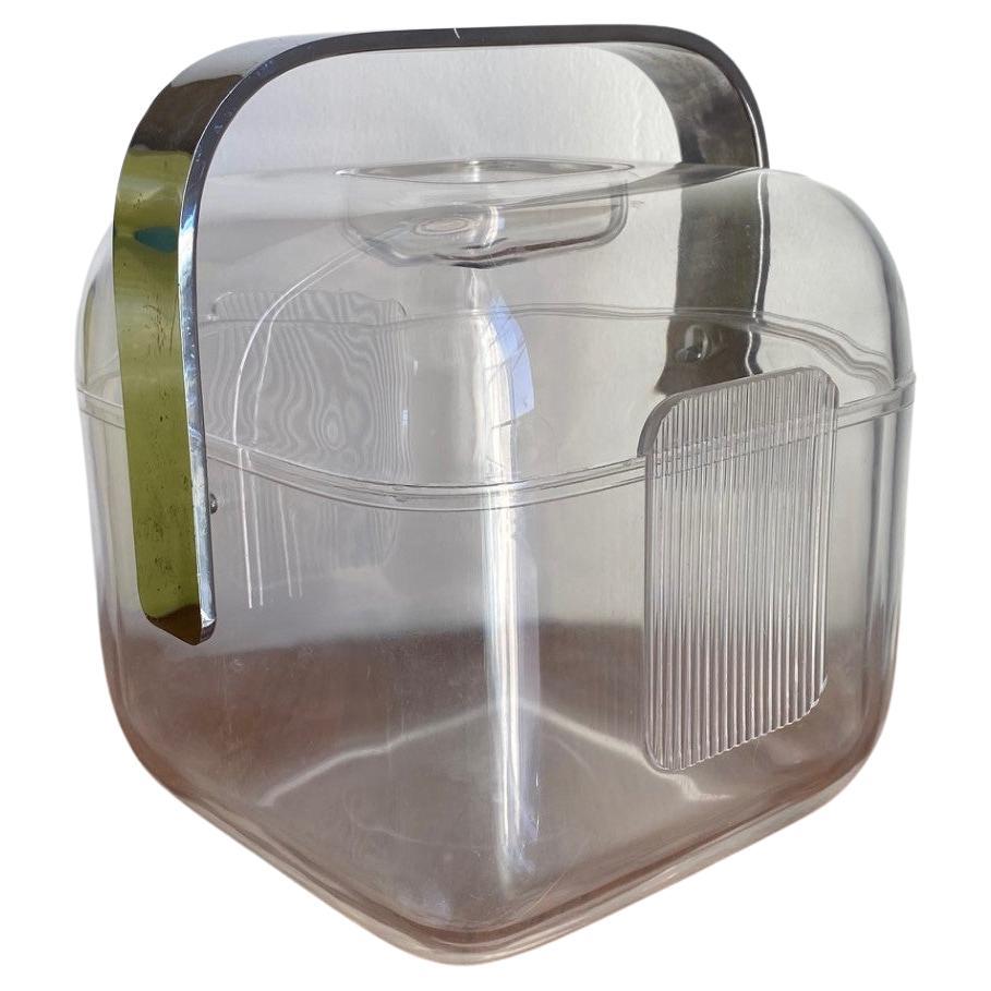 Mid-Century Modern Italian Signed Lucite and Chrome Guzzini Ice Bucket For Sale