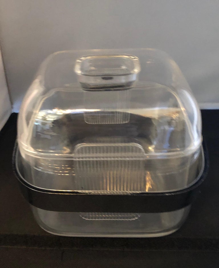 Ice Bucket Lucite with Shell and Fitted Lid, Chrome Plate Handle and