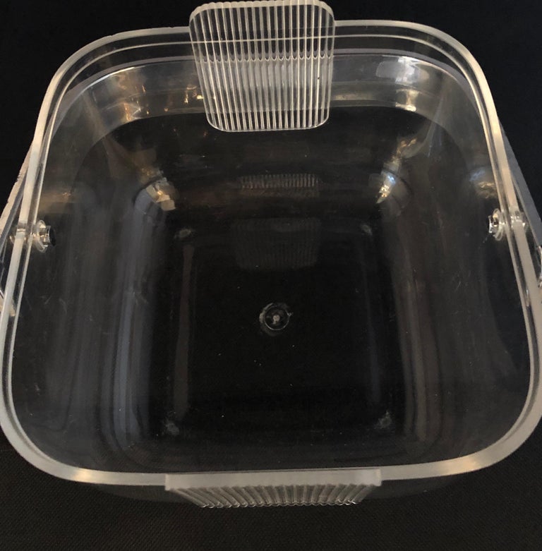 Ice Bucket Lucite with Shell and Fitted Lid, Chrome Plate Handle and