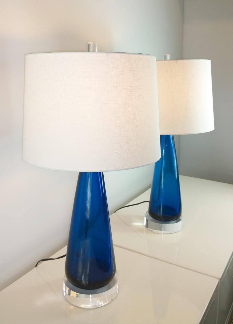 20th Century Mid-Century Modern Italian Signed Venini Murano Glass with Lucite Table Lamps