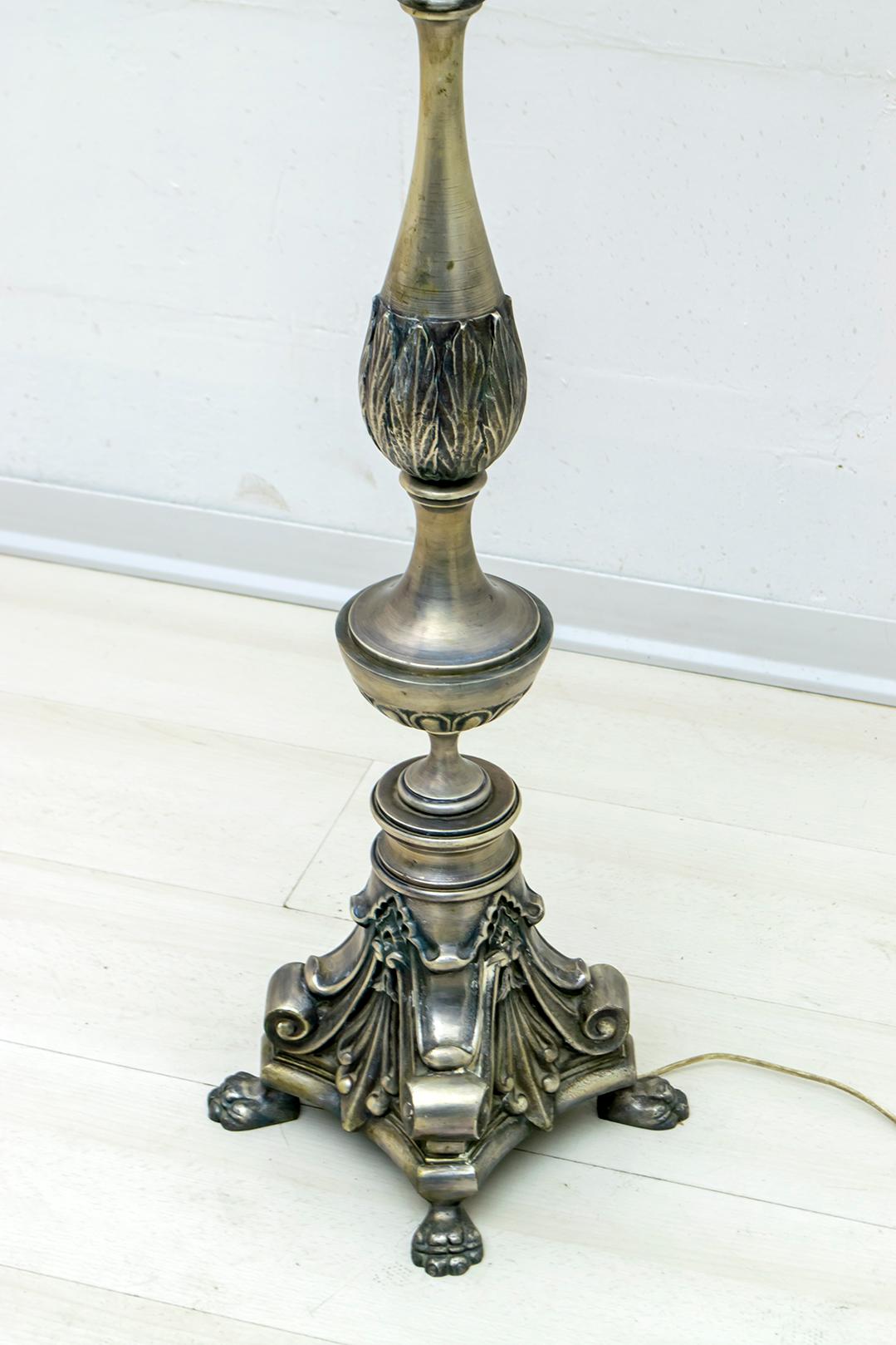 Mid-Century Modern Italian Silver Plated Brass Floor Lamp, 1950s For Sale 1
