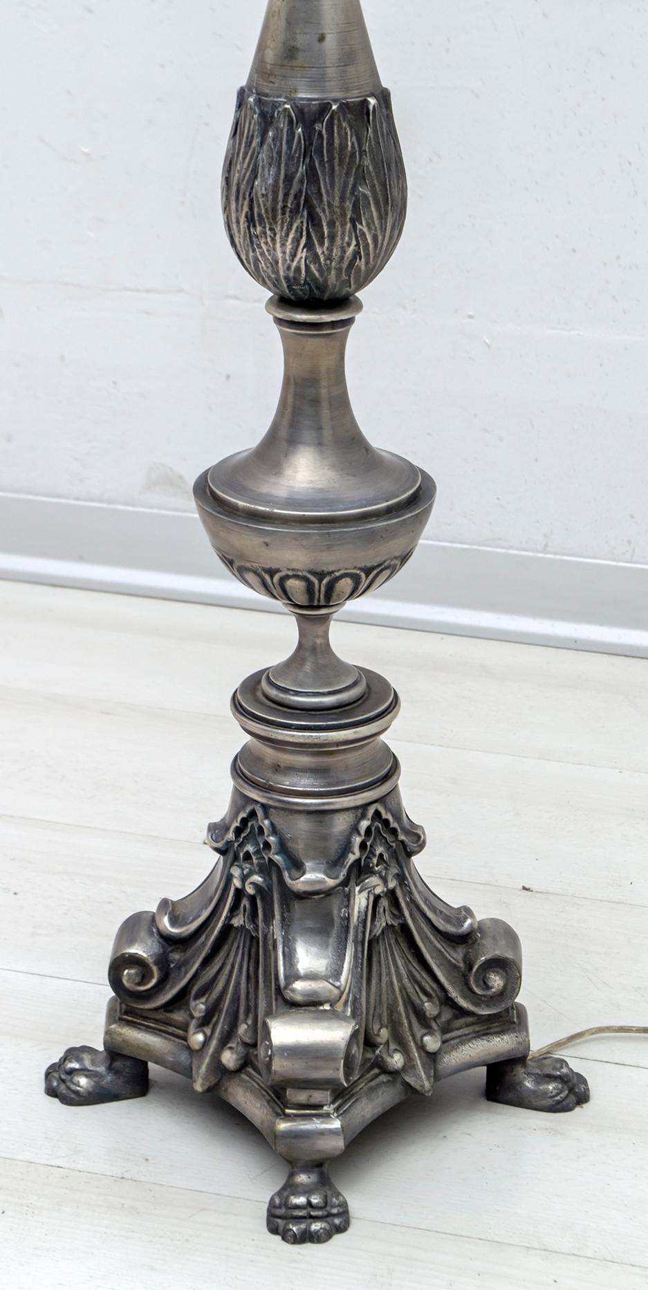 Mid-Century Modern Italian Silver Plated Brass Floor Lamp, 1950s For Sale 4