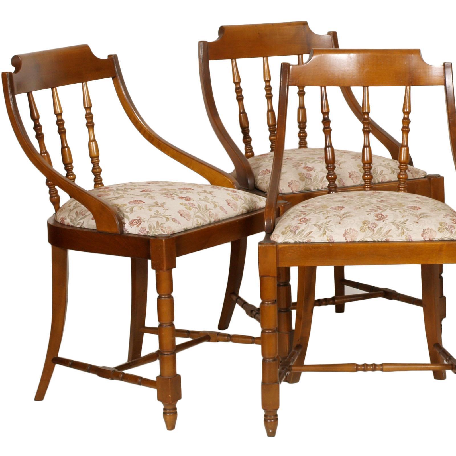 1950s, Italian six Gondola dinner chairs, country style, in solid walnut, with original upholstery sanitized, still usable 
With new custom upholstery, extra charge of 600 Euros

Measures cm: H 50/110, W 50, W 50.