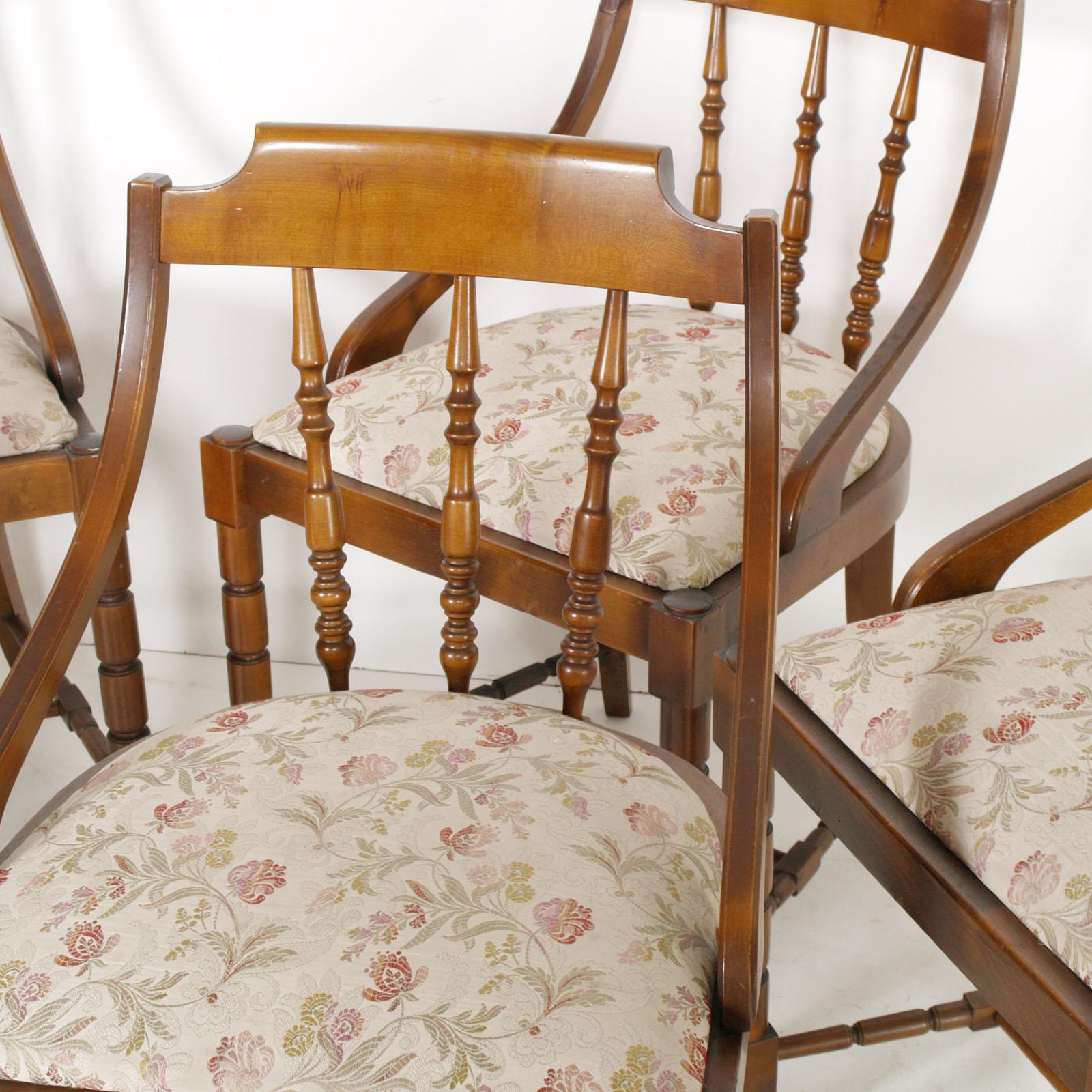 Mid-Century Modern Italian Six Gondola Dinner Chairs Walnut, Original Upholstery For Sale 2