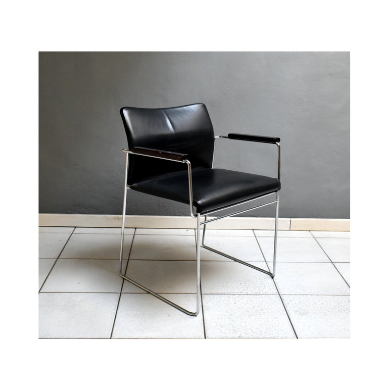 1970s, Six vintage Jano armchairs designed by Kazuhide for Simon Gavina.
Featuring original upholstery on chrome steel frame. 
The structure is in bent metal rod, induction electro-welded and chromed. They are completely removable, covered in
