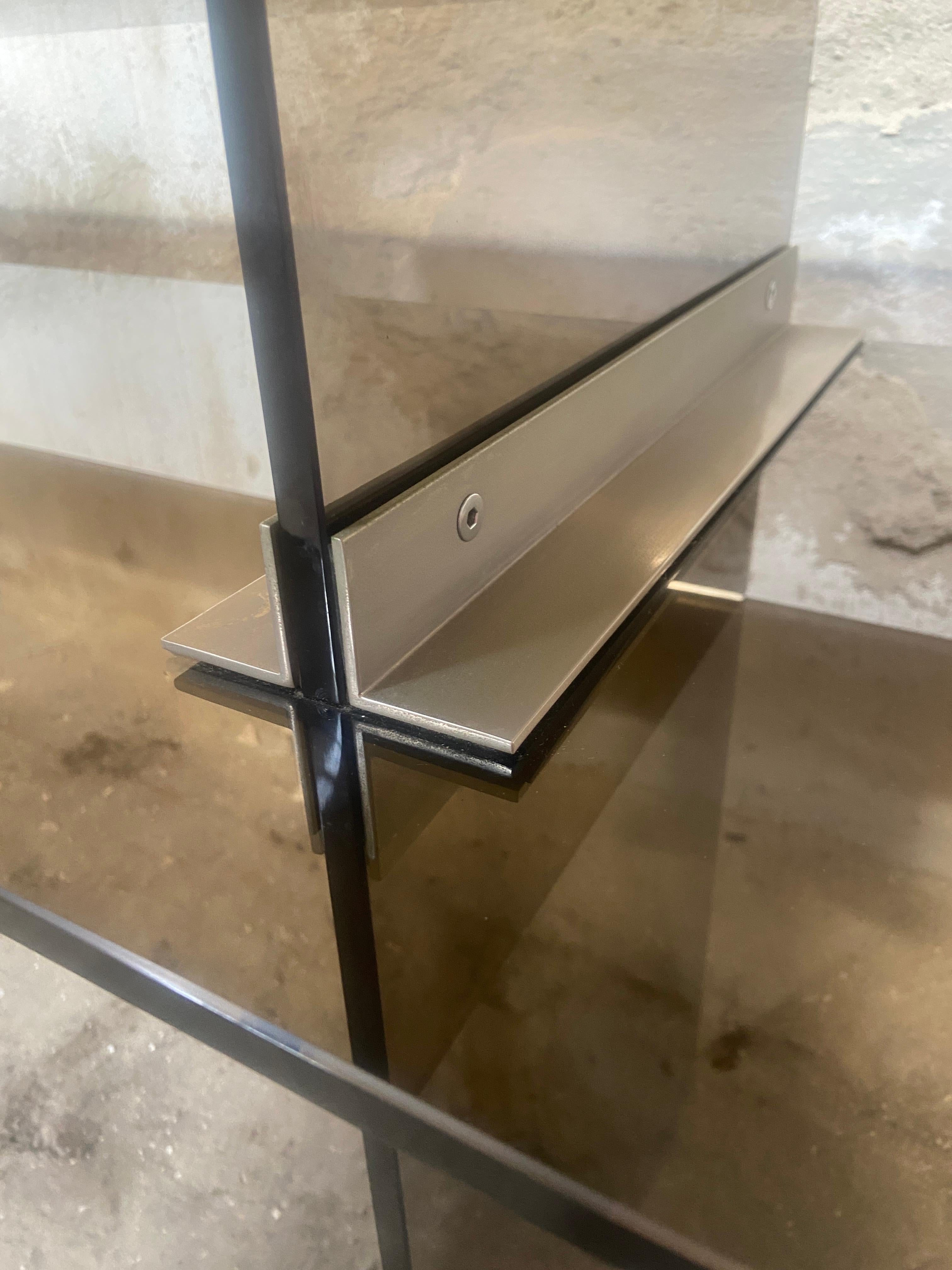 Mid-Century Modern Italian Smoked Glass Console with Stainless Steel Junctions For Sale 2