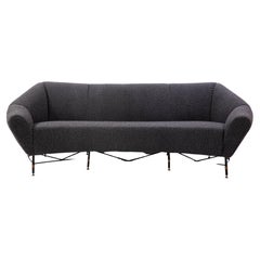 Used Mid-Century Modern Italian Sofa, 1950s, New Upholstery Black Bouclette