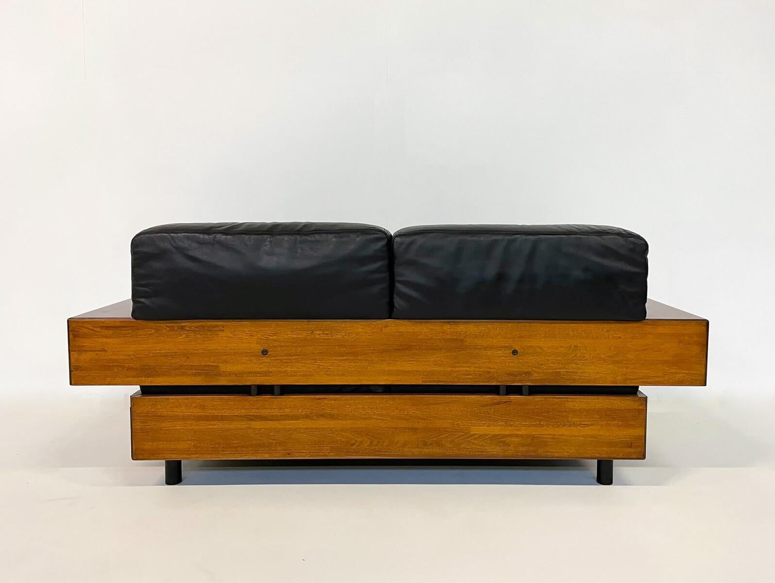Mid-Century Modern Italian Sofa, Black Leather and Wood, 1960s, Two Available For Sale 3