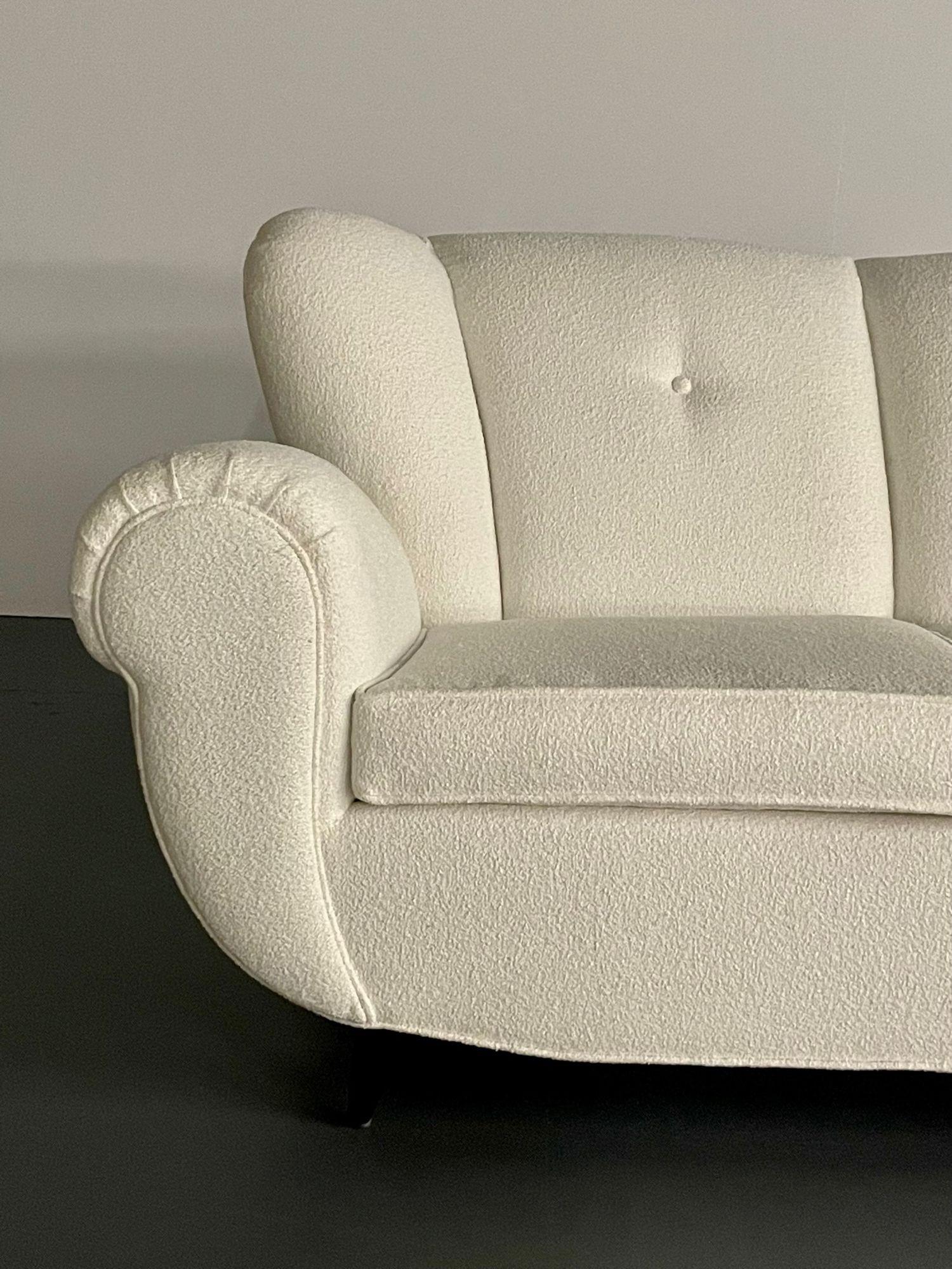 Italian Guglielmo Ulrich, Mid-Century Modern, Three Seat Sofa, White Boucle, Wood, 1940s For Sale
