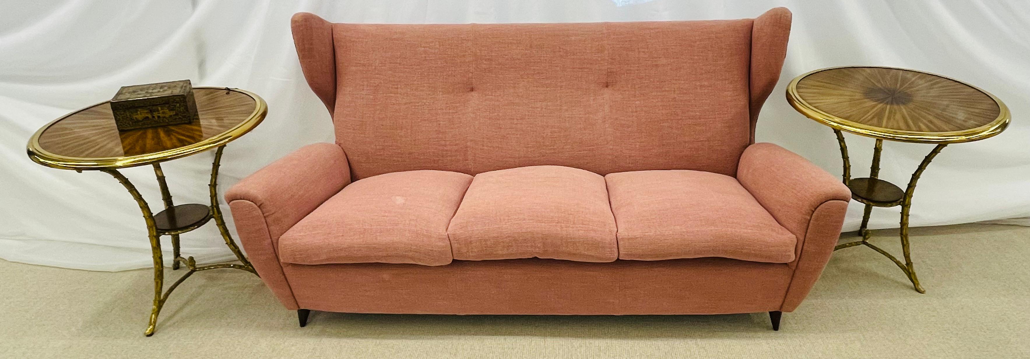 Gio Ponti Style, Mid-Century Modern, Sofa, Pink Fabric, Walnut, Italy, 1970s 3