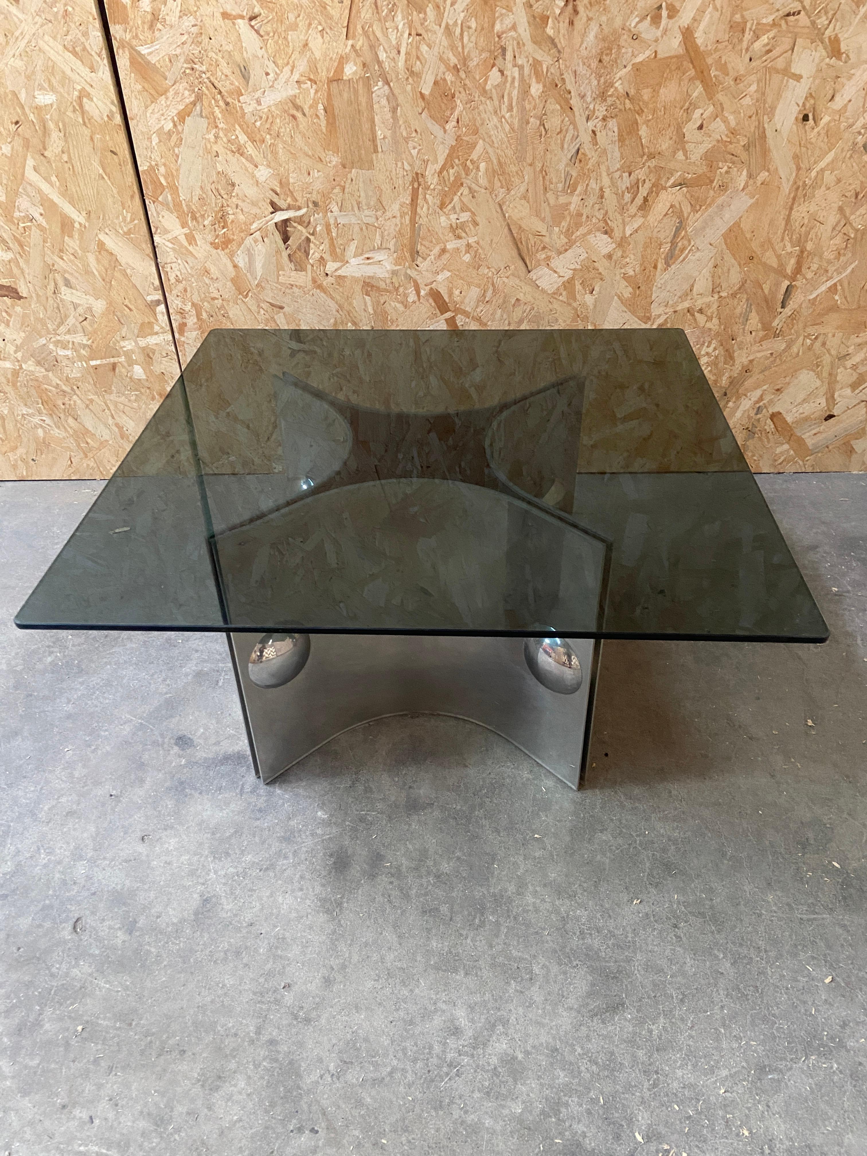 Smoked Glass Mid-Century Modern Italian Coffee Table by Alberto Rosselli for Saporiti. 1970s For Sale