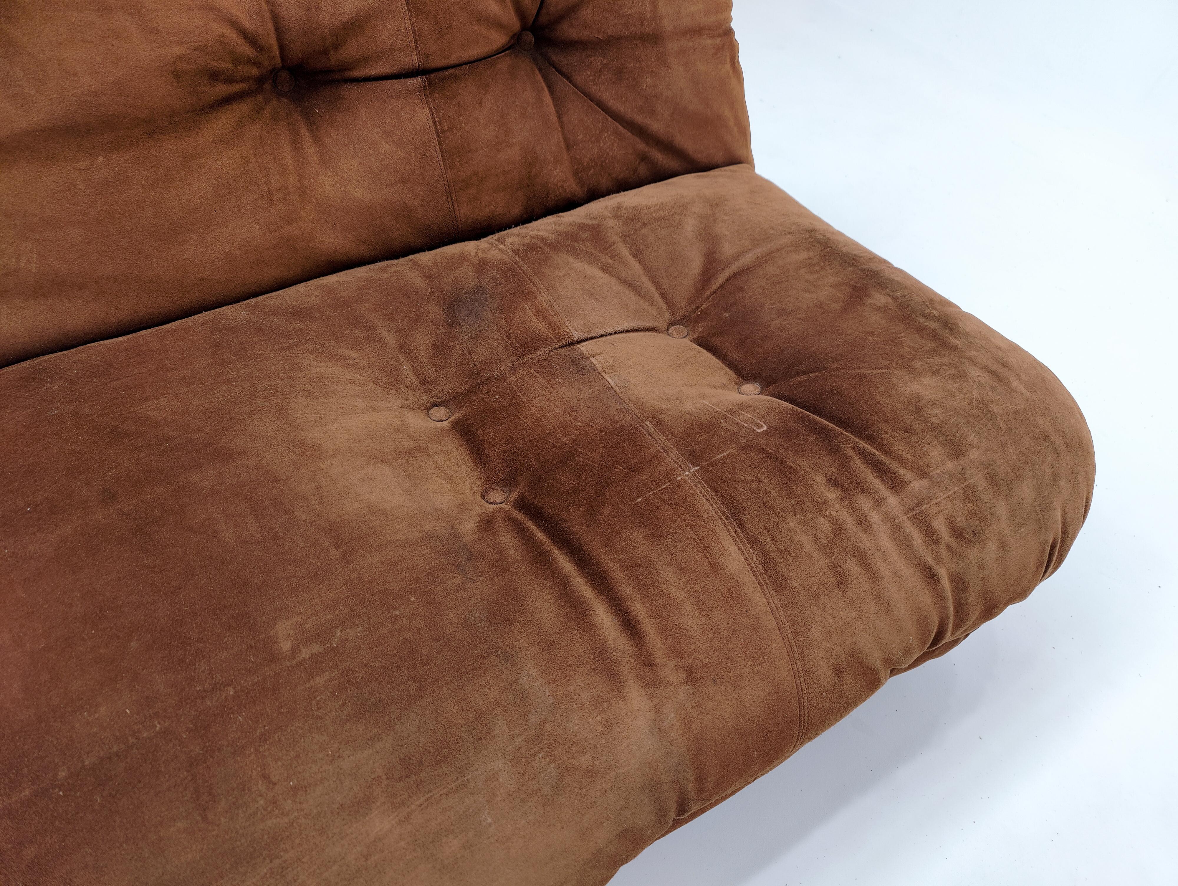 Mid-Century Modern Italian Sofa, Original Brown Velvet, 1970s 2