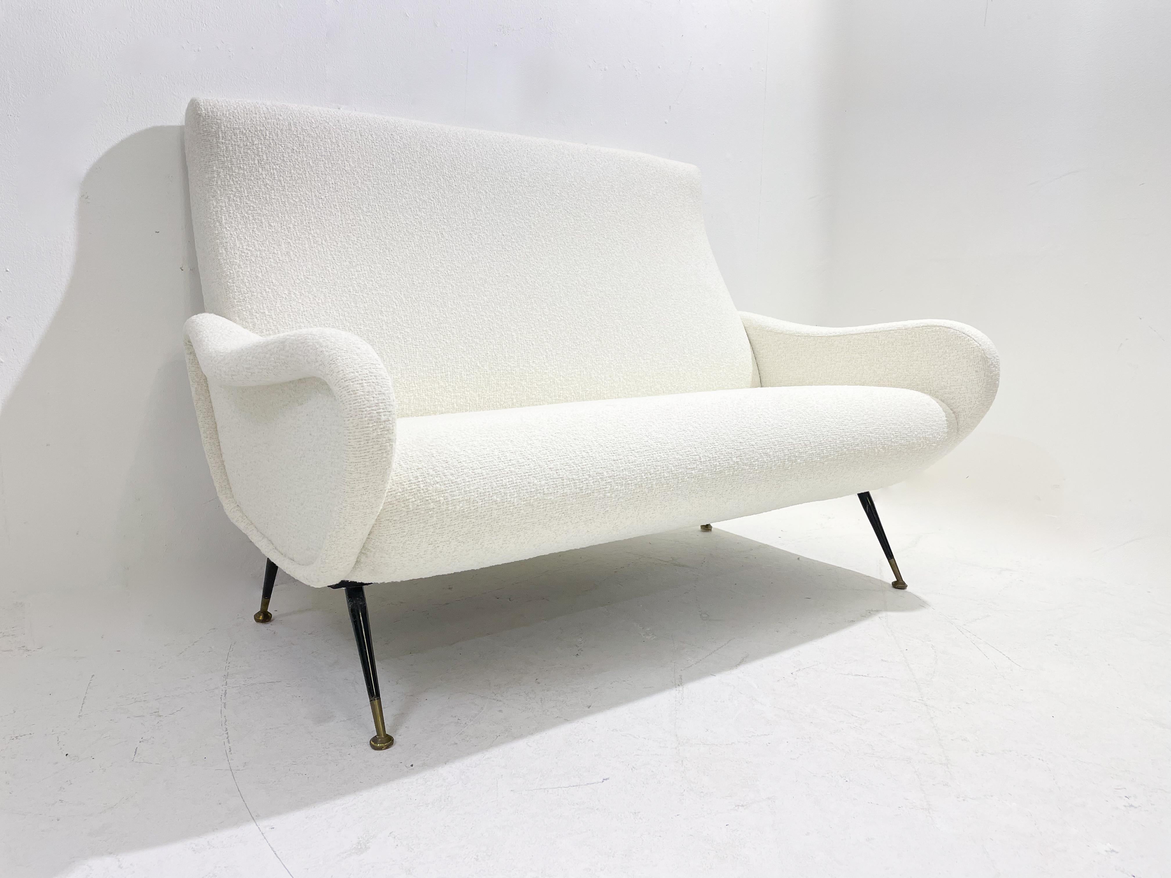 Mid-20th Century Mid-Century Modern Italian Sofa, White Fabric, 1950s For Sale