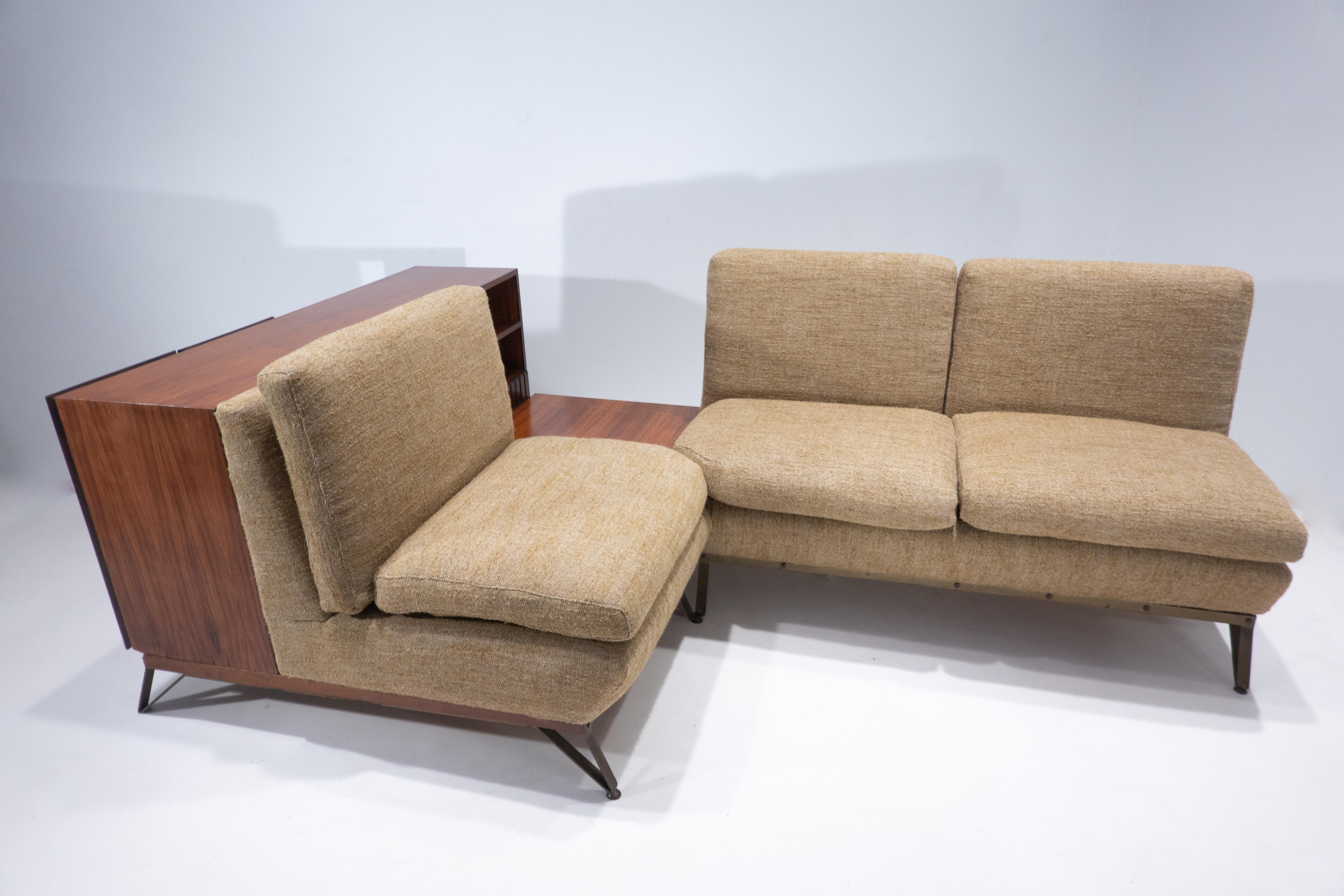 Mid-20th Century Mid-Century Modern Italian Sofa with Built-in Sideboard, Italy, 1960s For Sale