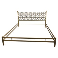 Vintage Mid-Century Modern Italian Solid Brass Queen Size Bed Signed A. Cellini, 1970s