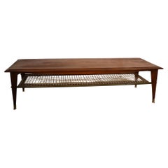 Mid-century modern italian solid walnut brass coffee table from 1960s