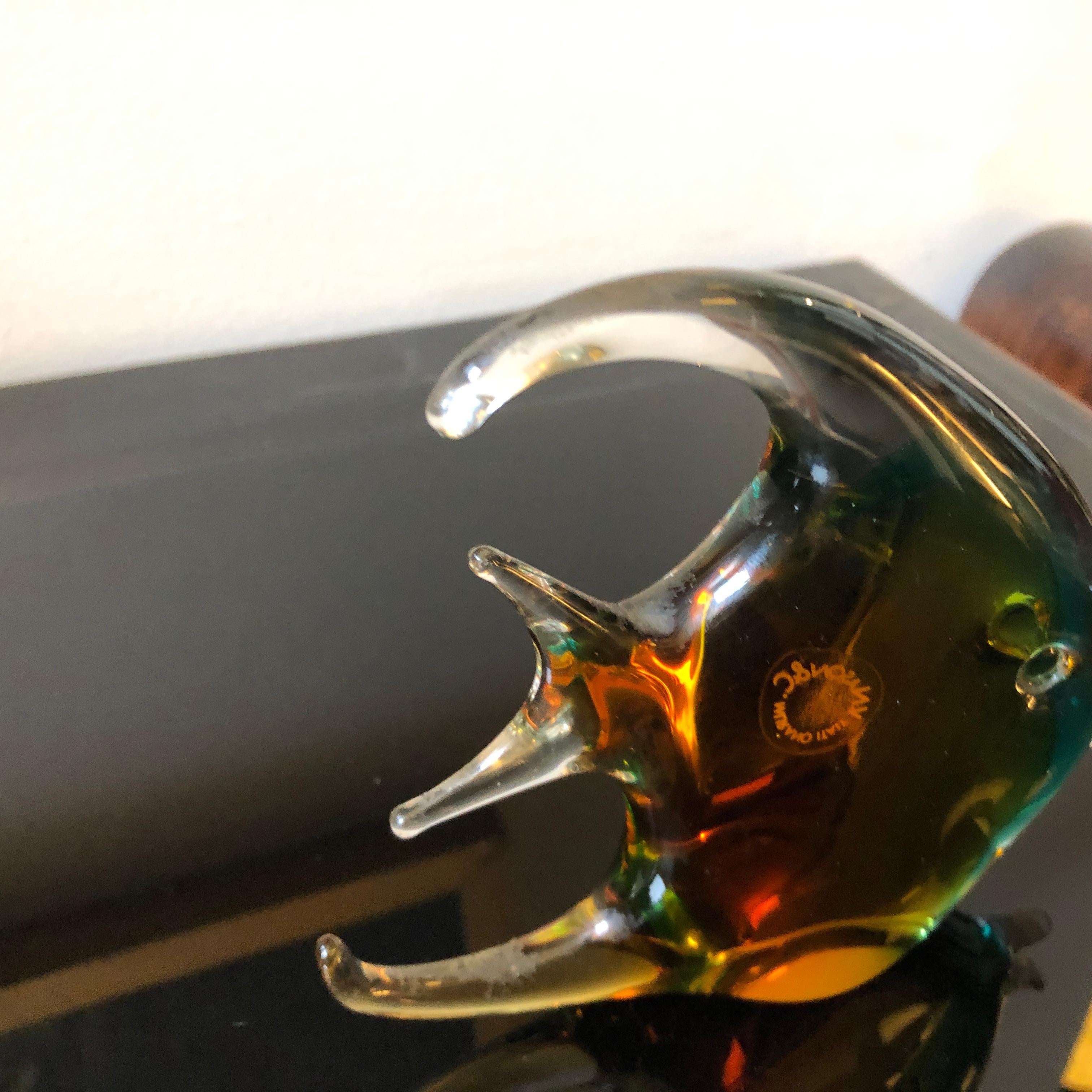 A green and brown Murano glass fish by Nason made in the 1970s. It's in perfect conditions.