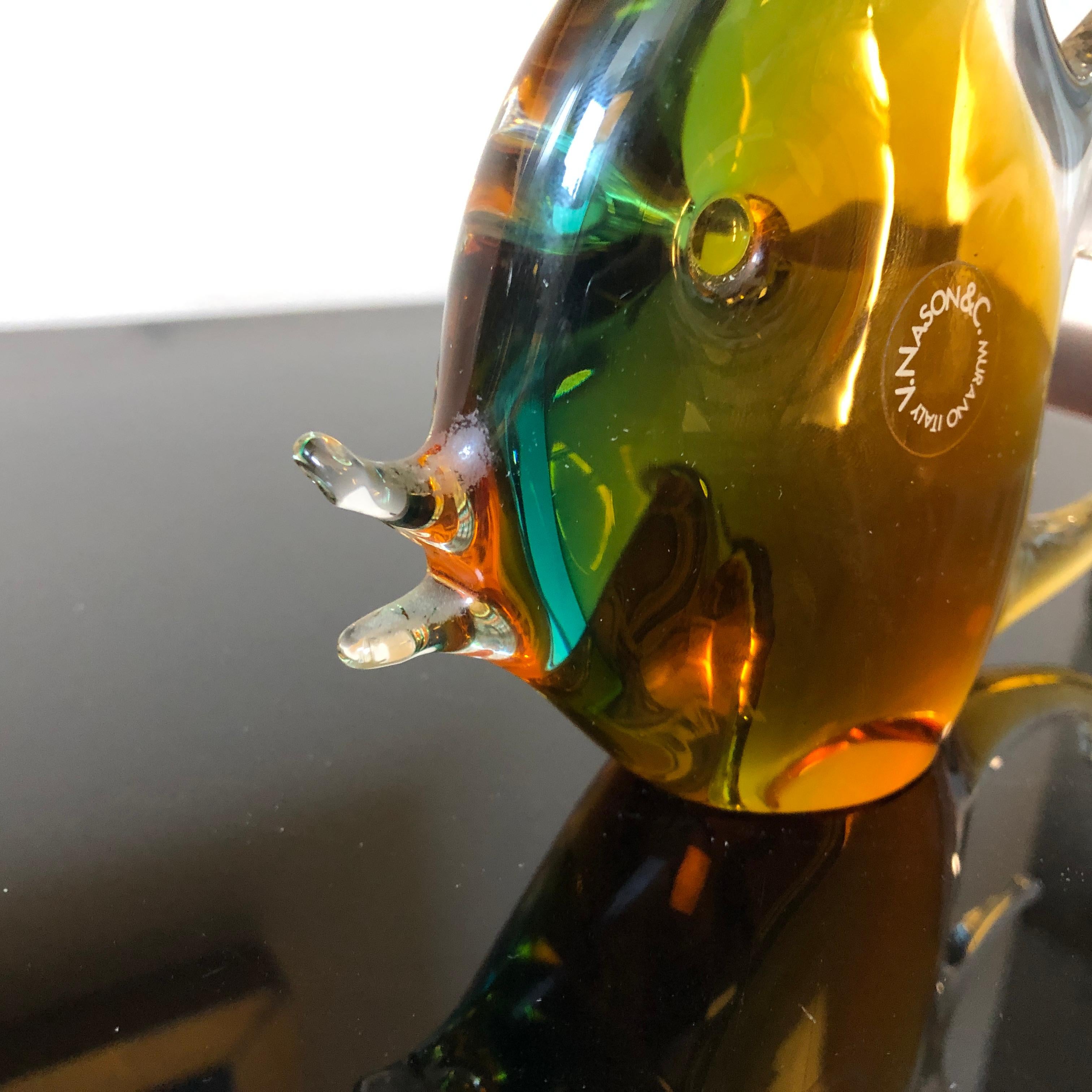 Mid-Century Modern Italian Sommerso Murano Glass Fish, V. Nason & C. circa 1970 In Excellent Condition In Aci Castello, IT