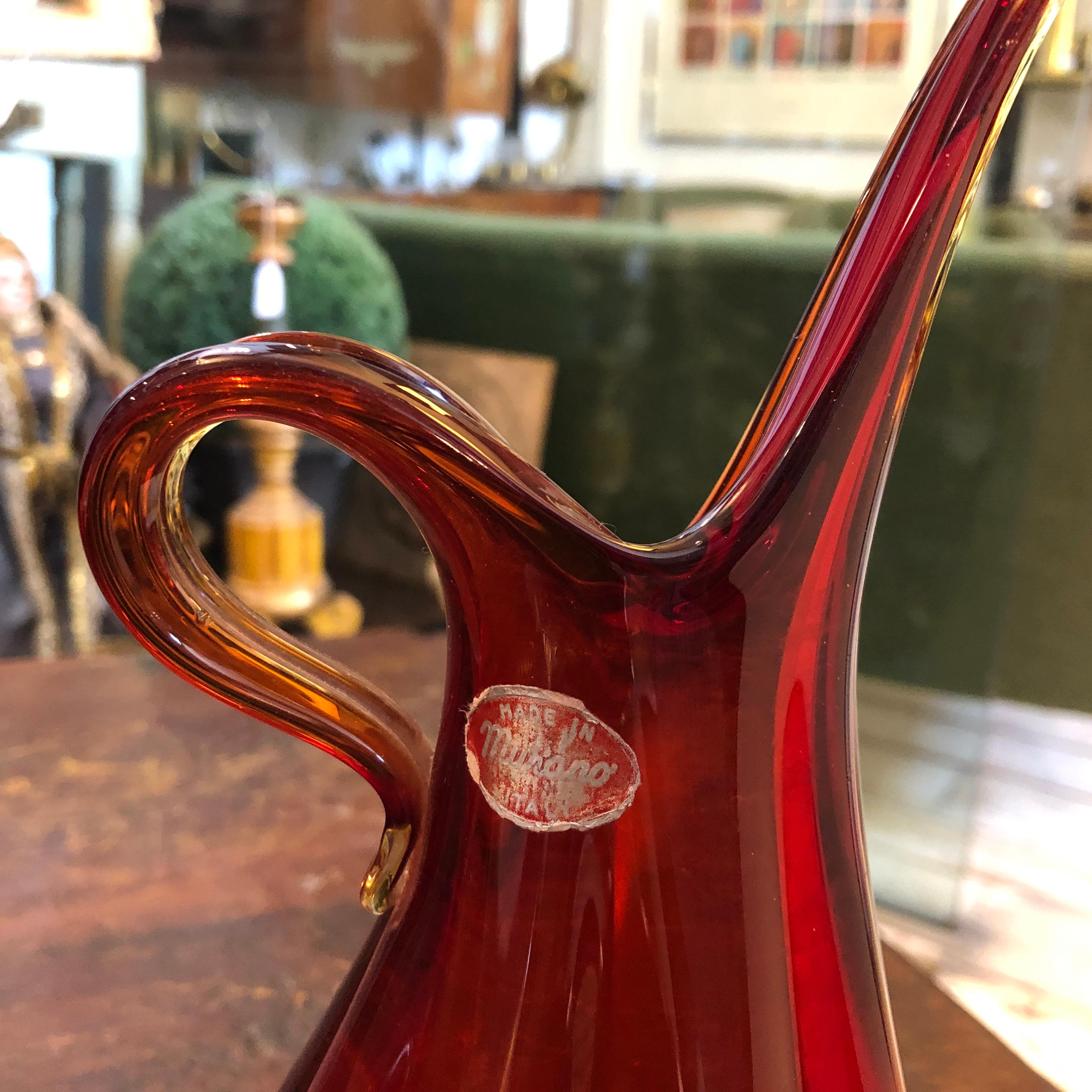 A 1960s Flavio Poli Mid-Century Modern Italian Sommerso Red Murano Glass Vase In Good Condition For Sale In Aci Castello, IT