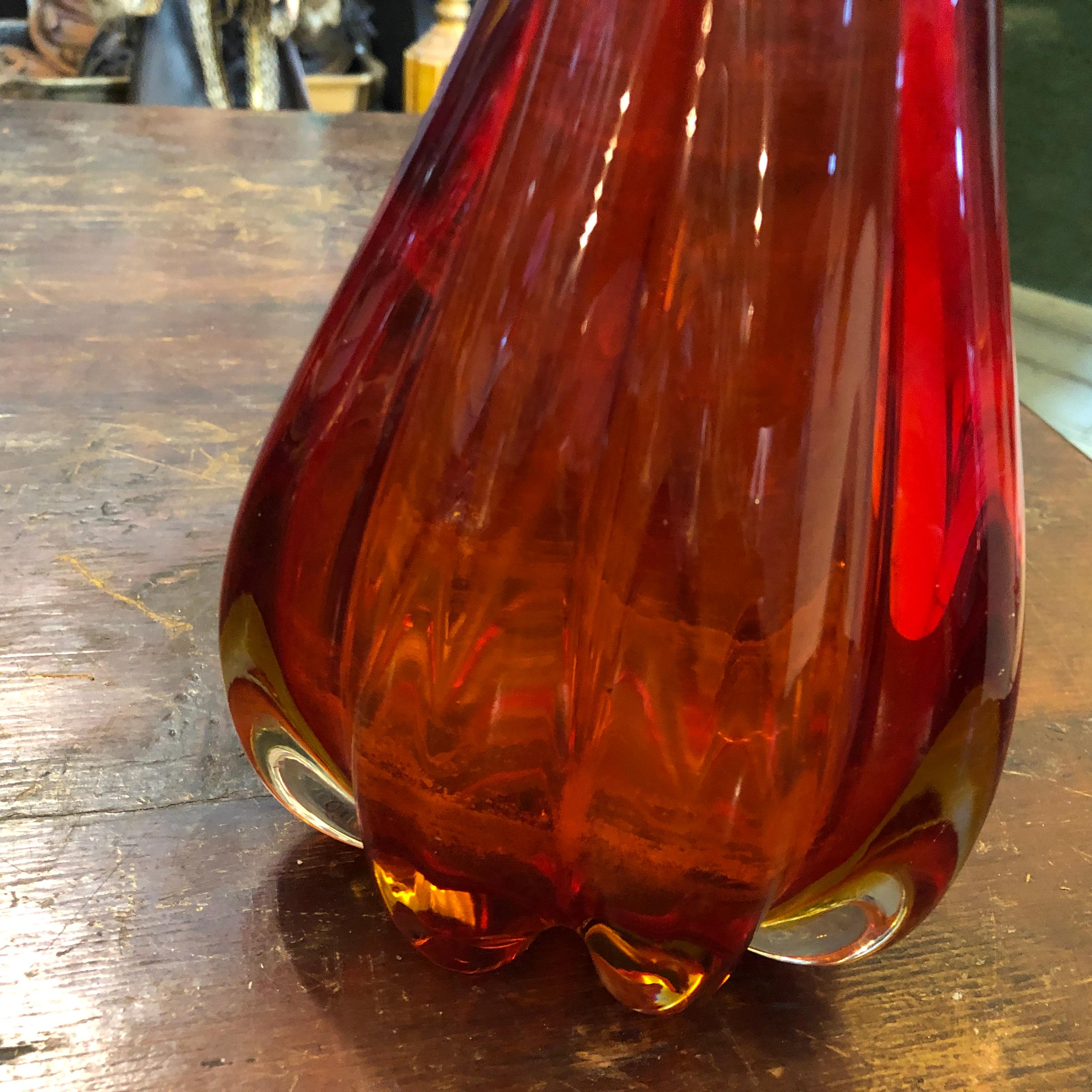 20th Century A 1960s Flavio Poli Mid-Century Modern Italian Sommerso Red Murano Glass Vase For Sale