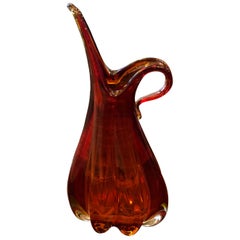 Vintage A 1960s Flavio Poli Mid-Century Modern Italian Sommerso Red Murano Glass Vase