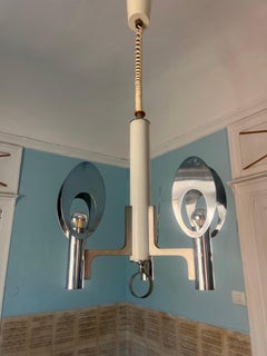 Mid Century Modern Italian Space Age Chrome Pendant Light Attributed to Gaetano