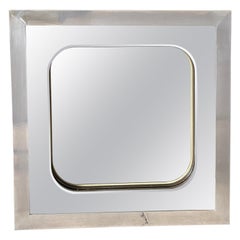 Mid-Century Modern Italian Space Age Squared Mirror with Stainless Frame, 1970s