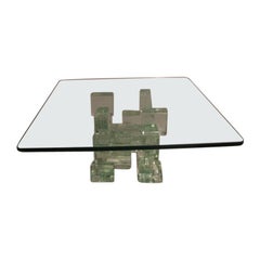Mid-Century Modern Italian Square Architectural Glass Block Cocktail Table