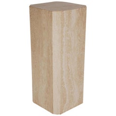 Mid-Century Modern Italian Square Off-White Travertine Marble Pedestal Table