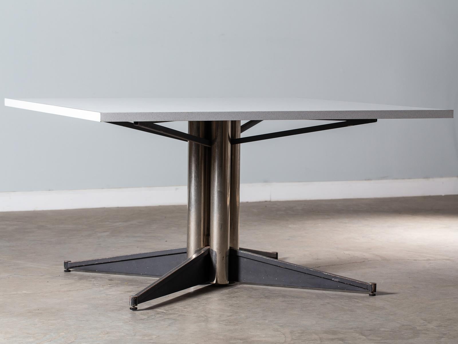 Mid Century Modern Italian Square Steel Base Table, circa 1950 For Sale 4