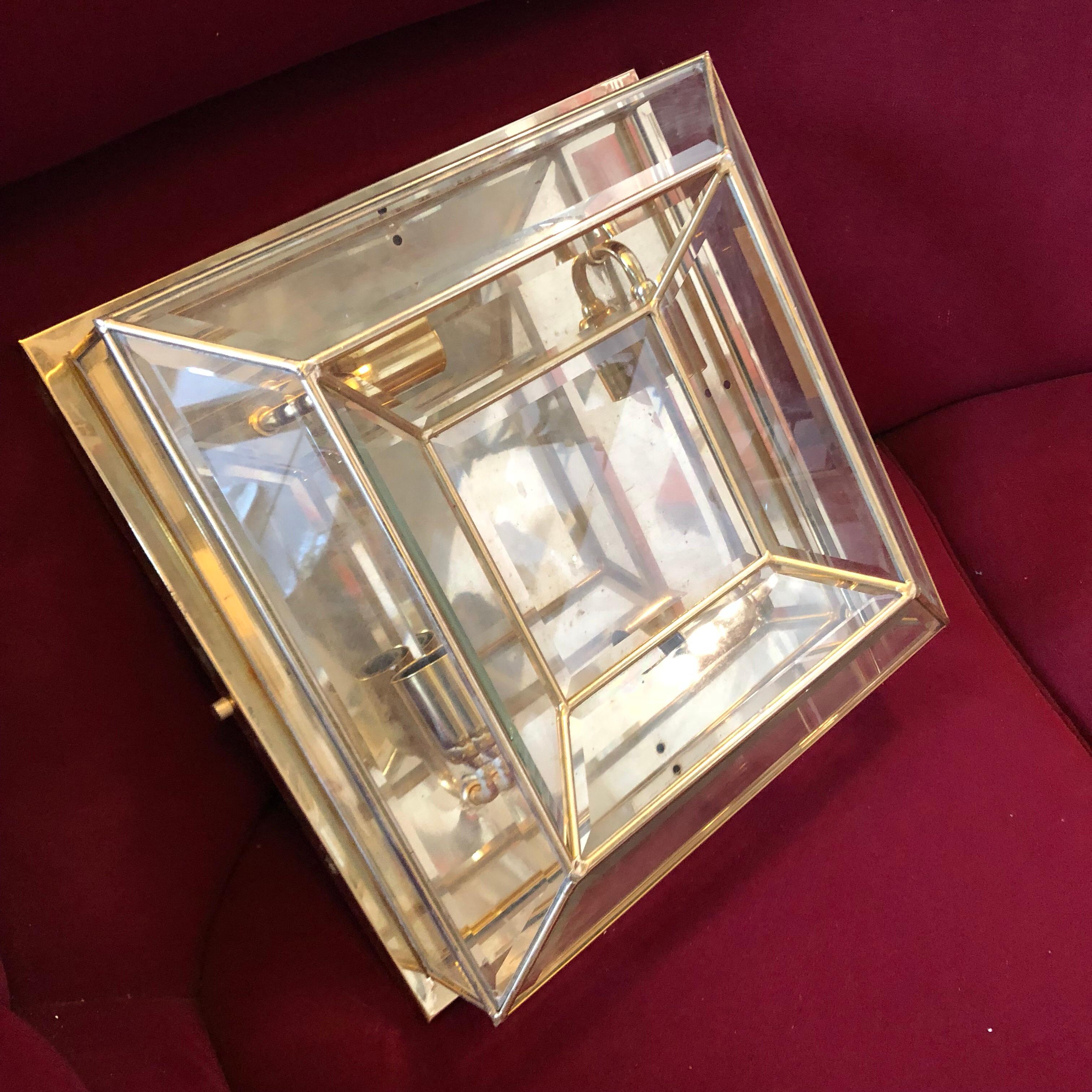 Mid-Century Modern Italian Squared Brass and Glass Ceiling Light, circa 1960 In Good Condition In Aci Castello, IT