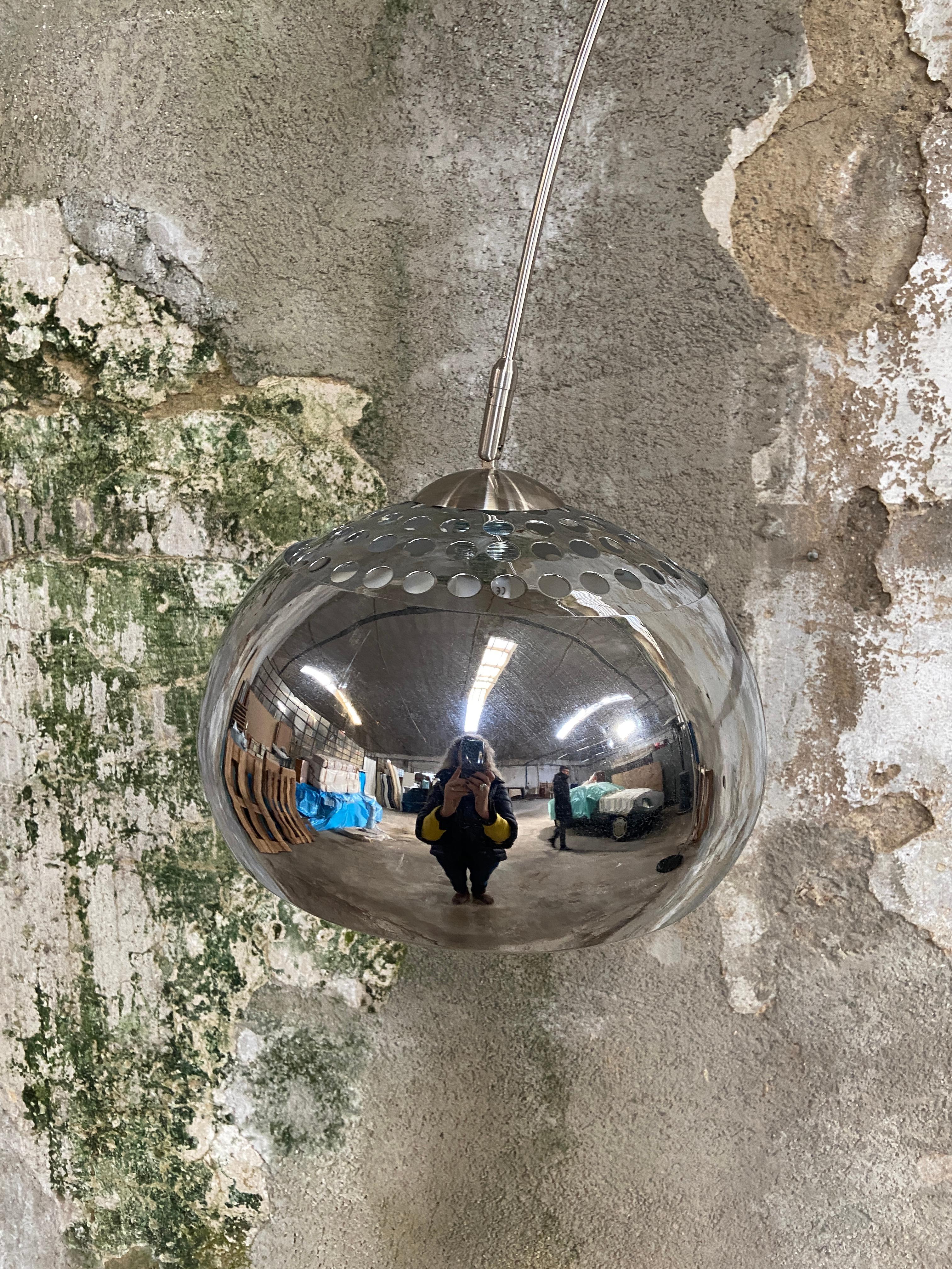 Late 20th Century Mid-Century Modern Italian Stainless Steel Arc Floor Lamp with Marble Basement