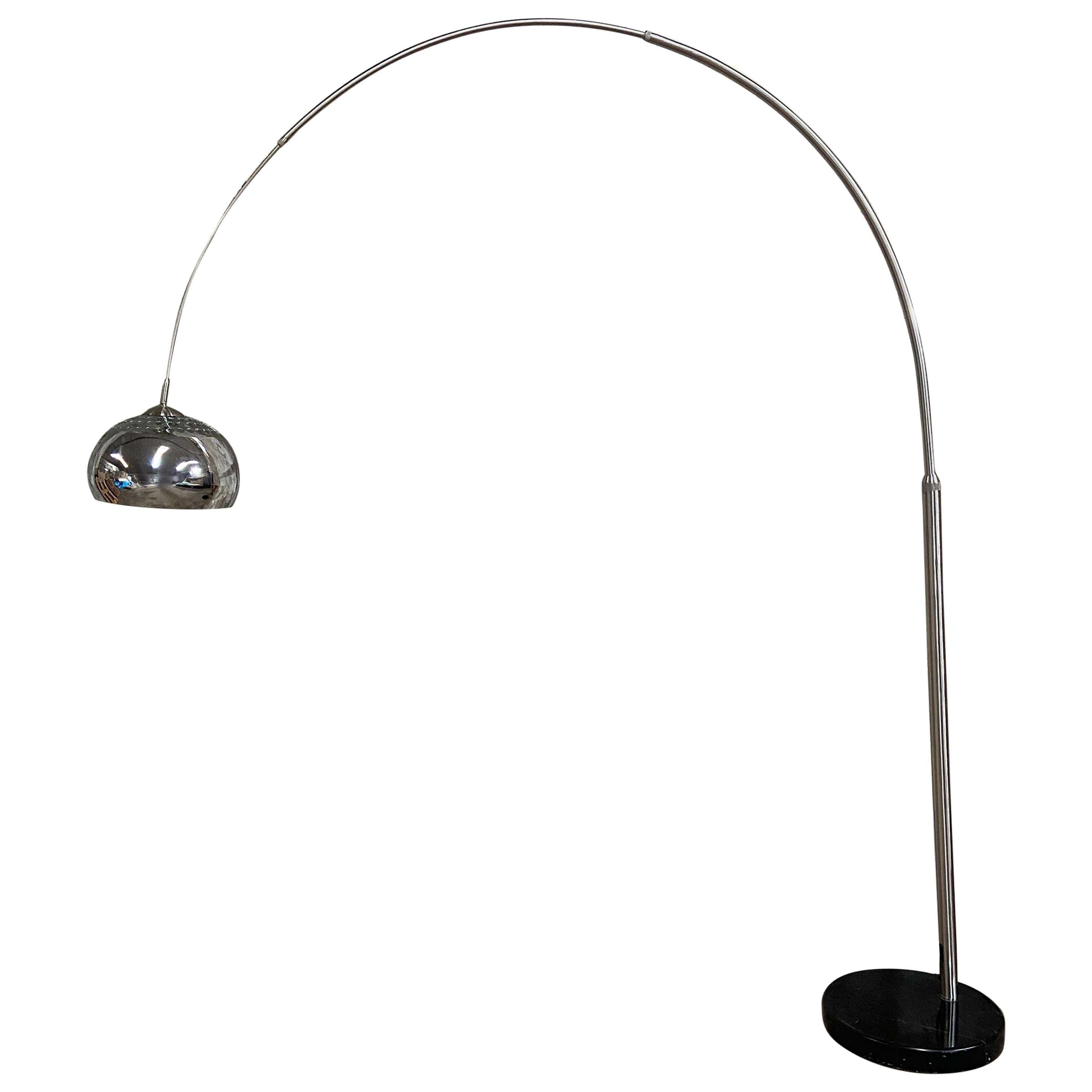 Mid-Century Modern Italian Stainless Steel Arc Floor Lamp with Marble Basement