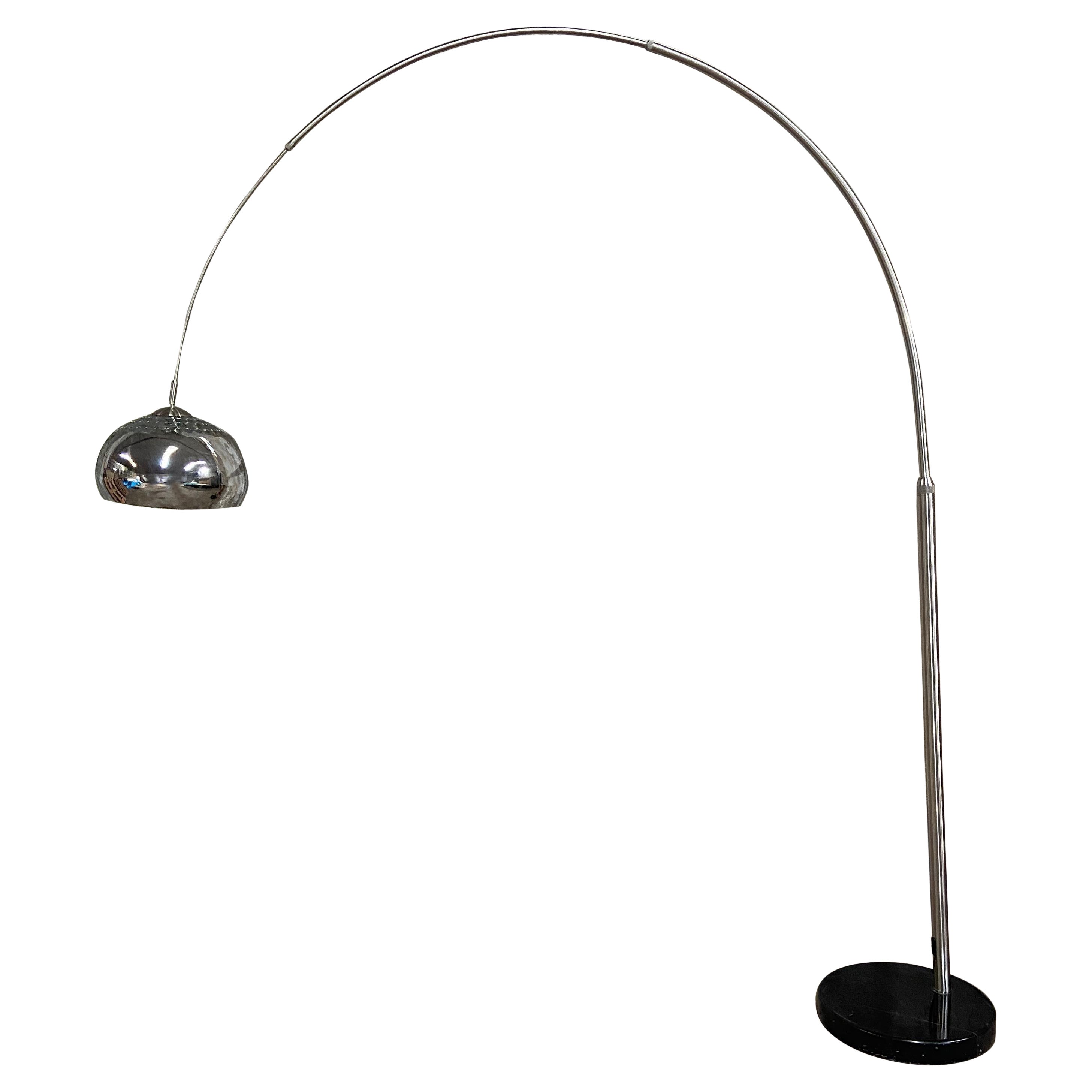 Mid-Century Modern Italian Stainless Steel Arc Floor Lamp with Marble Basement