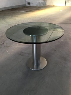 Mid-Century Modern Italian Stainless Steel Dining or Center Table with Glass Top
