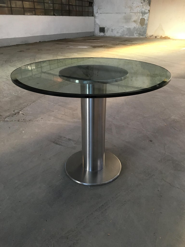 Late 20th Century Mid-Century Modern Italian Stainless Steel Dining or Center Table with Glass Top For Sale