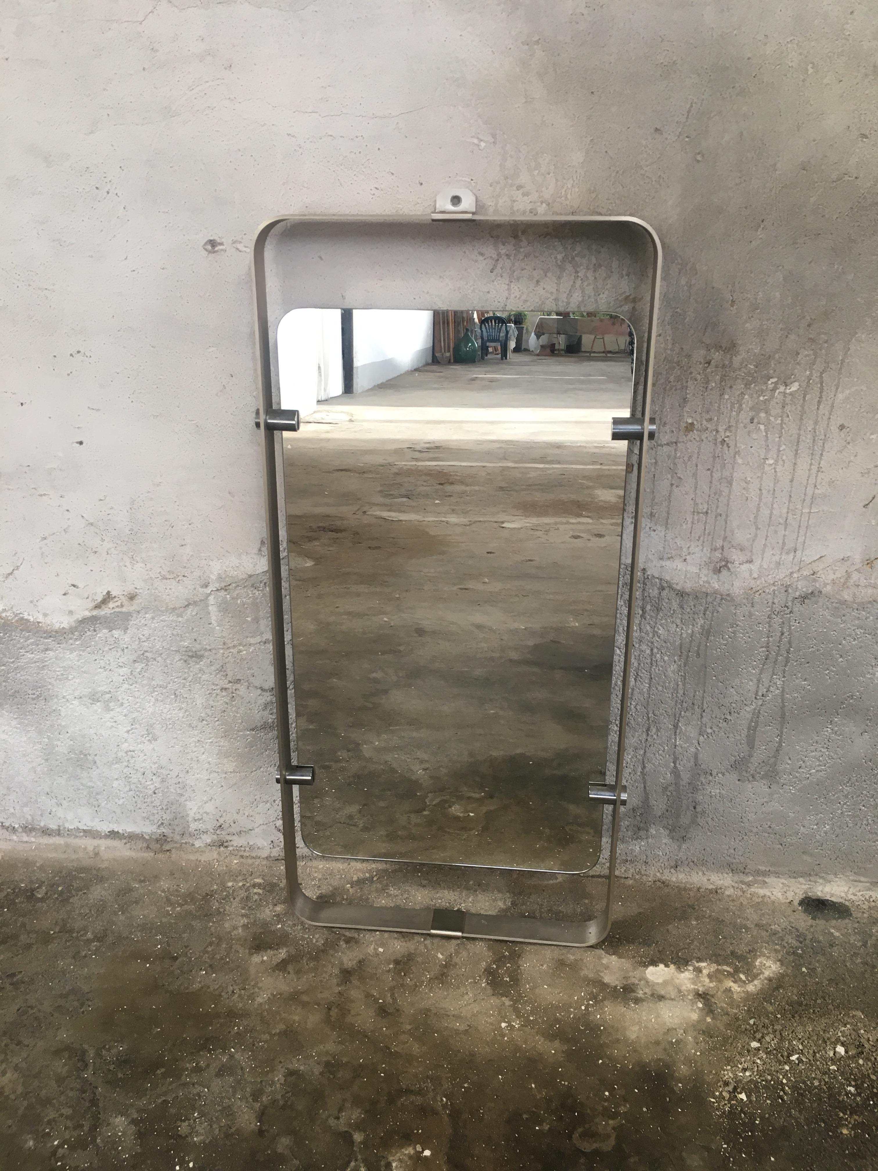 Mid-Century Modern Italian Stainless Steel Framed Mirror, 1970s In Good Condition In Prato, IT